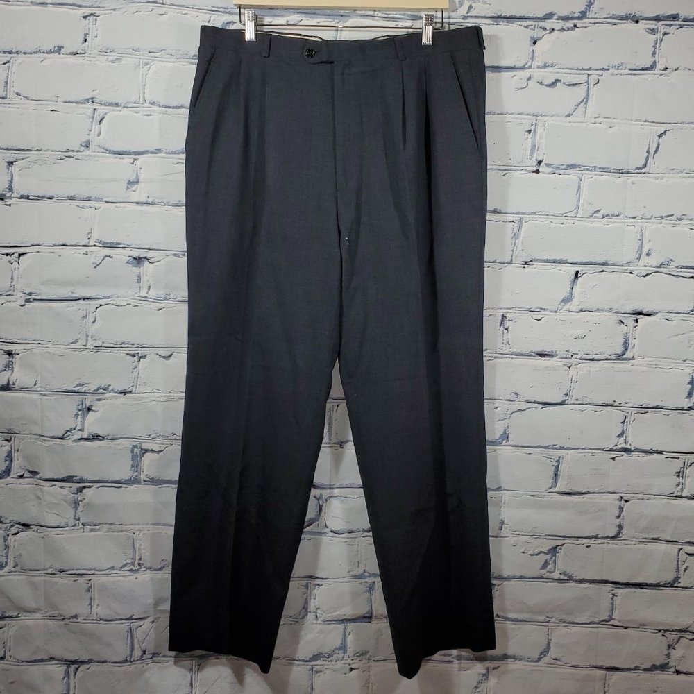YSL Yves Saint Laurent Dress Pants Slacks Mens 38x31 Sharkskin Gray Wool Pleated